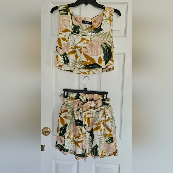 OPT Tropical Crop Top Short Vacation Outfit Set S NWT - Picture 1 of 8